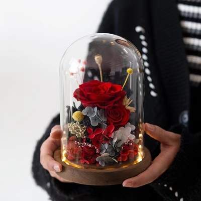 Elegant Eternal Flower Finished Rose Glass Cover Gift Box for Practical Birthday Gift