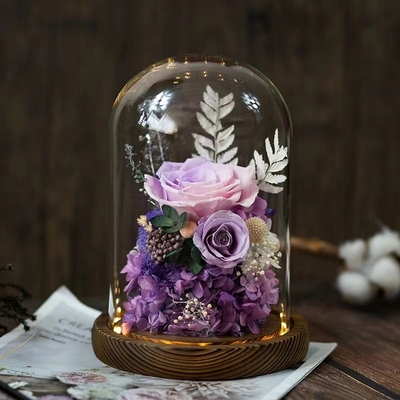 Elegant Eternal Flower Finished Rose Glass Cover Gift Box for Practical Birthday Gift