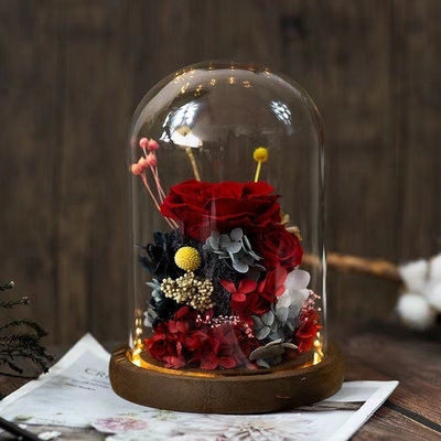 Elegant Eternal Flower Finished Rose Glass Cover Gift Box for Practical Birthday Gift