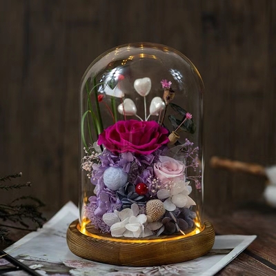 Elegant Eternal Flower Finished Rose Glass Cover Gift Box for Practical Birthday Gift