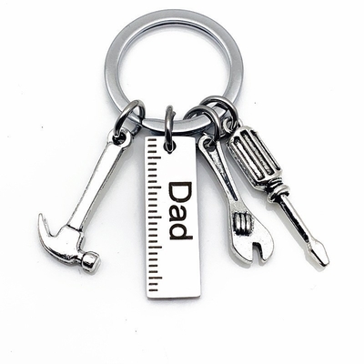 Metal Crafts Creative Fathers Day Keychain with Stainless Steel Hammer and Screwdriver