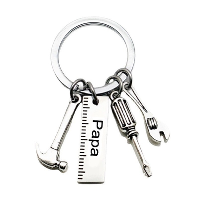 Metal Crafts Creative Fathers Day Keychain with Stainless Steel Hammer and Screwdriver