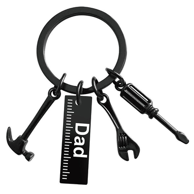 Metal Crafts Creative Fathers Day Keychain with Stainless Steel Hammer and Screwdriver