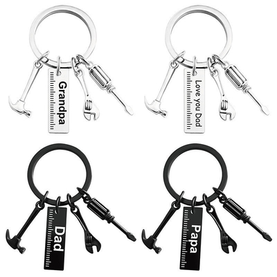 Metal Crafts Creative Fathers Day Keychain with Stainless Steel Hammer and Screwdriver