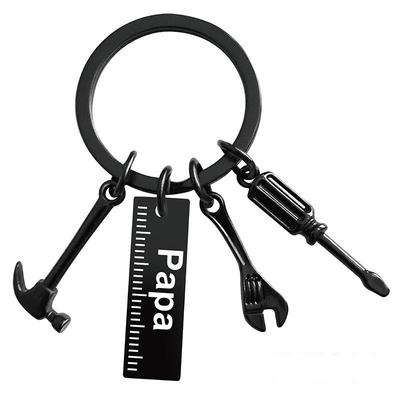 Metal Crafts Creative Fathers Day Keychain with Stainless Steel Hammer and Screwdriver