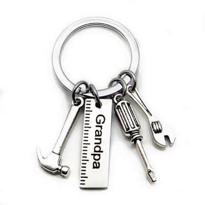 Metal Crafts Creative Fathers Day Keychain with Stainless Steel Hammer and Screwdriver