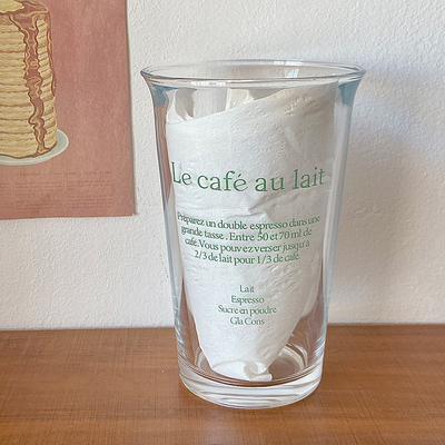 350ml Ins Fashion Text Print Glass Cup for Retro Water Cup Ice Coffee Latte Tea Juice Cup
