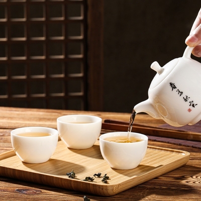 Elegant Dragon Boat Festival Souvenir Portable Tea Set with Pot Cups Tray Towel and Bag