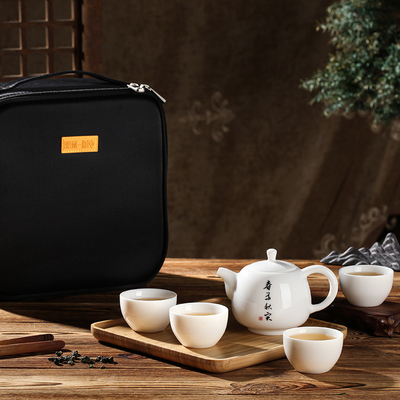 Elegant Dragon Boat Festival Souvenir Portable Tea Set with Pot Cups Tray Towel and Bag