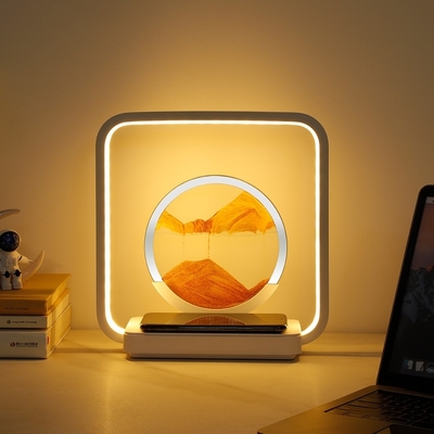 Wireless Charging LED Light USB Touch 3 Color Flowing Sand Painting Table Lamp for Unique Gift