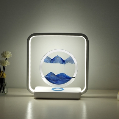 Wireless Charging LED Light USB Touch 3 Color Flowing Sand Painting Table Lamp for Unique Gift
