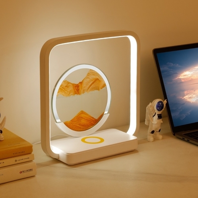 Wireless Charging LED Light USB Touch 3 Color Flowing Sand Painting Table Lamp for Unique Gift
