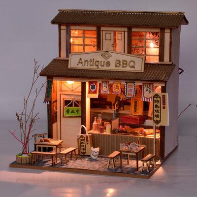 Hotel and Resort Chinese Style Retro DIY Cottage Barbecue Shop Attic Assembly Model Creative Handmade Gifts