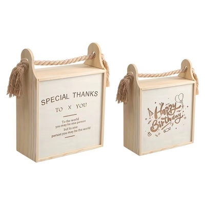 Novelty Gifts End Wooden Basket Carrying Case with Hemp Rope and Graduation Occasion