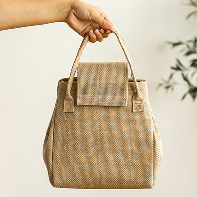 Large Capacity Jute Lunch Handbag with Aluminum Foil Insulation and Customer's Logo
