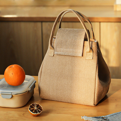 Large Capacity Jute Lunch Handbag with Aluminum Foil Insulation and Customer's Logo