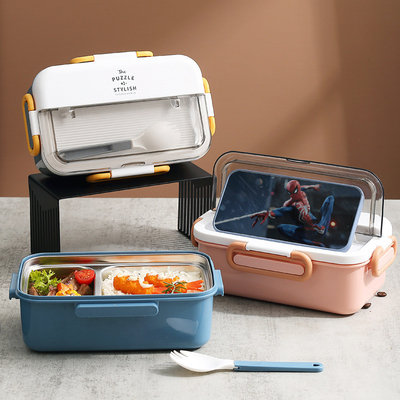 Custom Logo 304 Stainless Steel Split Bento Box with Water Heating and Tableware Ideal