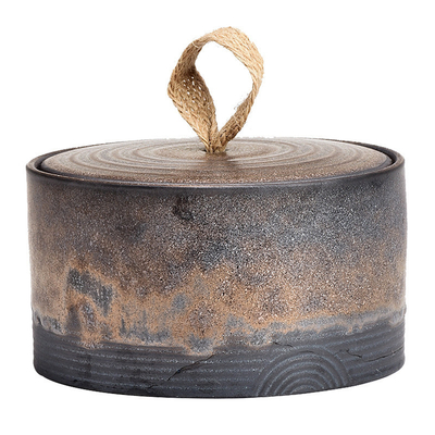 Silk Screen Printing Coarse Pottery Tea Can Retro Sealed Burnt Ceramic Storage Can