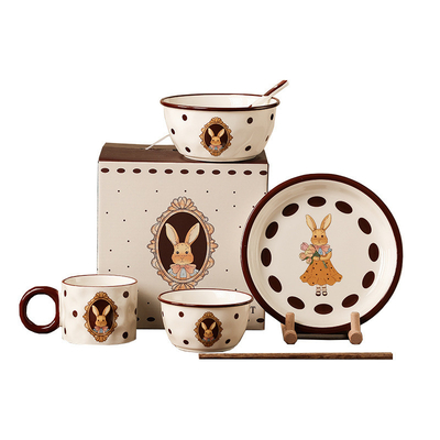Easter Occasion Vintage Rabbit Ceramic Tableware Set with UV Printing Techniques