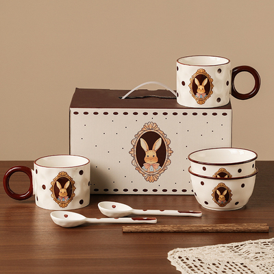 Easter Occasion Vintage Rabbit Ceramic Tableware Set with UV Printing Techniques