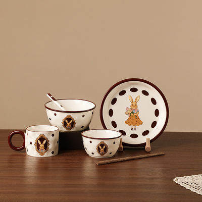 Easter Occasion Vintage Rabbit Ceramic Tableware Set with UV Printing Techniques