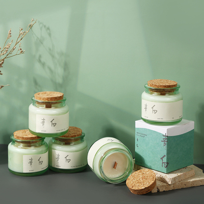 2 Color Graphics Printing on Wooden Cork Green Cup Aromatherapy Candle for Niche Event
