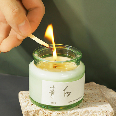 2 Color Graphics Printing on Wooden Cork Green Cup Aromatherapy Candle for Niche Event