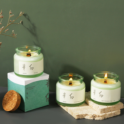 2 Color Graphics Printing on Wooden Cork Green Cup Aromatherapy Candle for Niche Event
