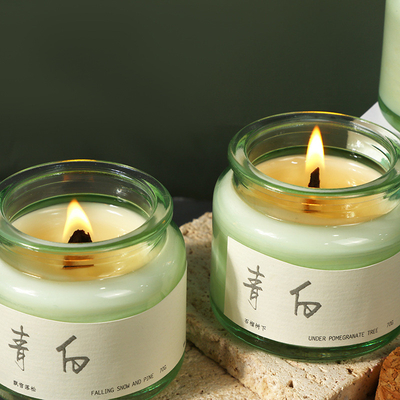 2 Color Graphics Printing on Wooden Cork Green Cup Aromatherapy Candle for Niche Event