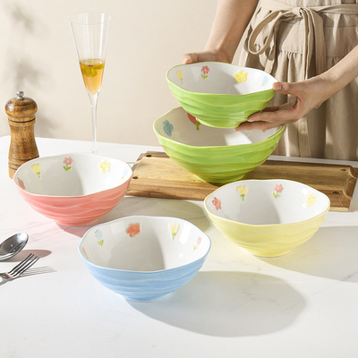 7-inch Ceramic Noodle Bowl for Household Tableware Event Gift and Silk Screen Printing