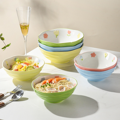 7-inch Ceramic Noodle Bowl for Household Tableware Event Gift and Silk Screen Printing