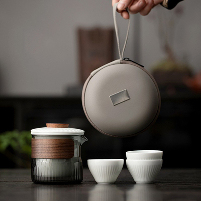 Presentation Gift Set Dongli Travel Express Cup Set Portable Round Bag One Pot Three Cup Business Tea Set Gift