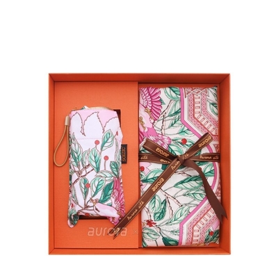 Mulberry Silk Square Scarf and Folding Umbrella Set for Corporate Gifting Solutions