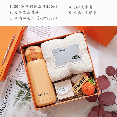 Customized Color Orange Fashion Entry Gift with Hand Warm Cup Notebook Good Luck Pendant