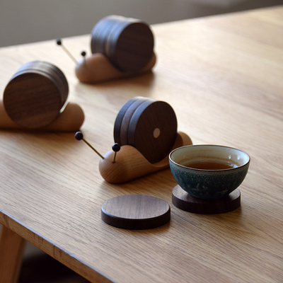 Cartoon Black Walnut Snail Cup Cushion Wood Tea Cushion for Insulation and Decoration