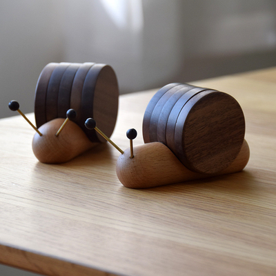 Cartoon Black Walnut Snail Cup Cushion Wood Tea Cushion for Insulation and Decoration