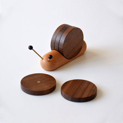 Cartoon Black Walnut Snail Cup Cushion Wood Tea Cushion for Insulation and Decoration
