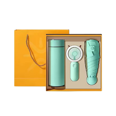 Presentation Gift Set Fan Umbrella and Thermos Cup Perfect for Summer Activities