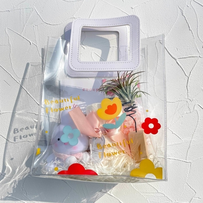 Goddess Festival PVC Printed Handbag Set Rabbit Night Light Bow Tassel Towel and White Peach Hard Candy