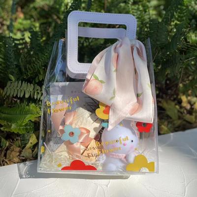 Goddess Festival PVC Printed Handbag Set Rabbit Night Light Bow Tassel Towel and White Peach Hard Candy