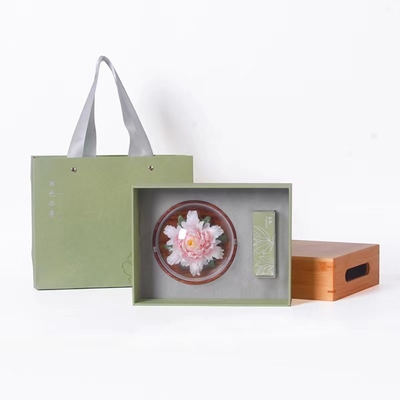 1 Color Printing Ceramic Flower Kneading Set with Bamboo Tray and Handbag Gift Box