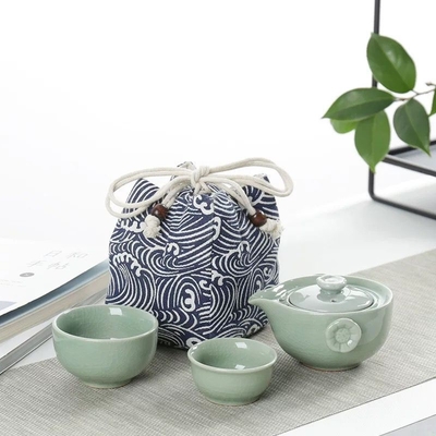 Portable Ceramic Ge Kiln Quick Guest Cup One Pot Two Cups Travel Tea Set Activity Gift