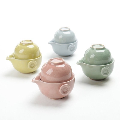 Portable Ceramic Ge Kiln Quick Guest Cup One Pot Two Cups Travel Tea Set Activity Gift