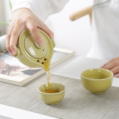 Portable Ceramic Ge Kiln Quick Guest Cup One Pot Two Cups Travel Tea Set Activity Gift