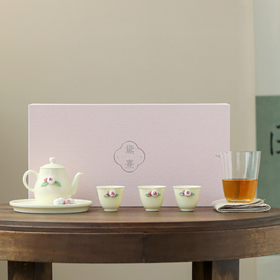 Beautiful Pink Ceramic Tea Set Ideal Hand-Held Gift for Women during Goddess Festival