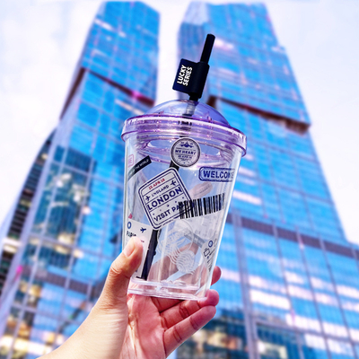 High Beauty Instagram Straw Cup Creative Plastic Double Layer Water Cup for Summer Gift
