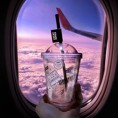 High Beauty Instagram Straw Cup Creative Plastic Double Layer Water Cup for Summer Gift