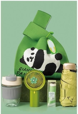 Colorful Panda Knitted Bag Set Handheld Small Fan Hand Cream Glass Umbrella Gift Set