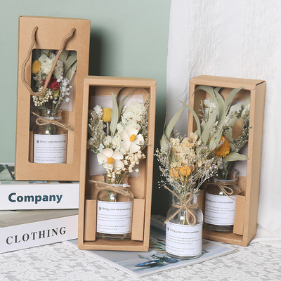 Travel Agency Delight Goddess Day Gift Carnation Dried Flower Bouquet in Glass Bottle