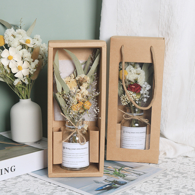 Travel Agency Delight Goddess Day Gift Carnation Dried Flower Bouquet in Glass Bottle
